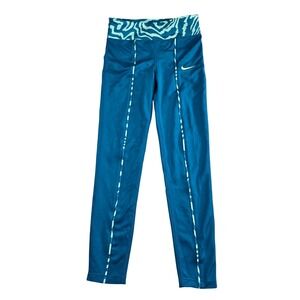 Nike Dri-FIT Leggings Girls XL Blue Teal Zebra Stripe Tight Fit Dance Gym Track